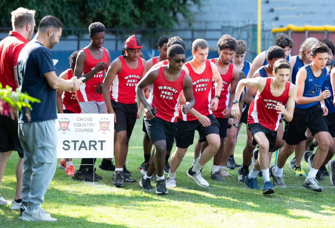 Wright Tech cross Country team 2025 at start of race